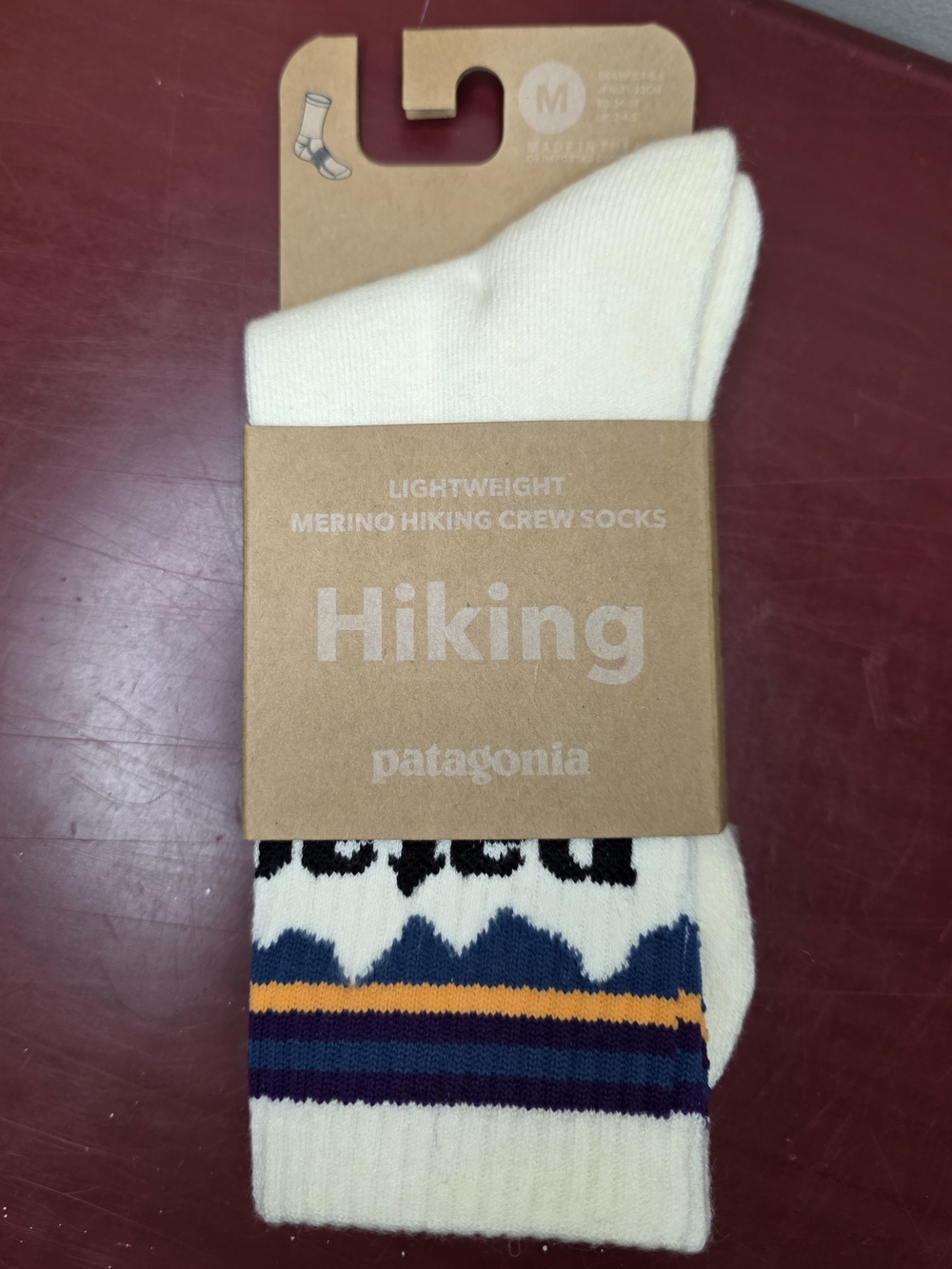 Patagonia Lightweight Merino Wool Hiking Crew Socks NWT Ivory Striped